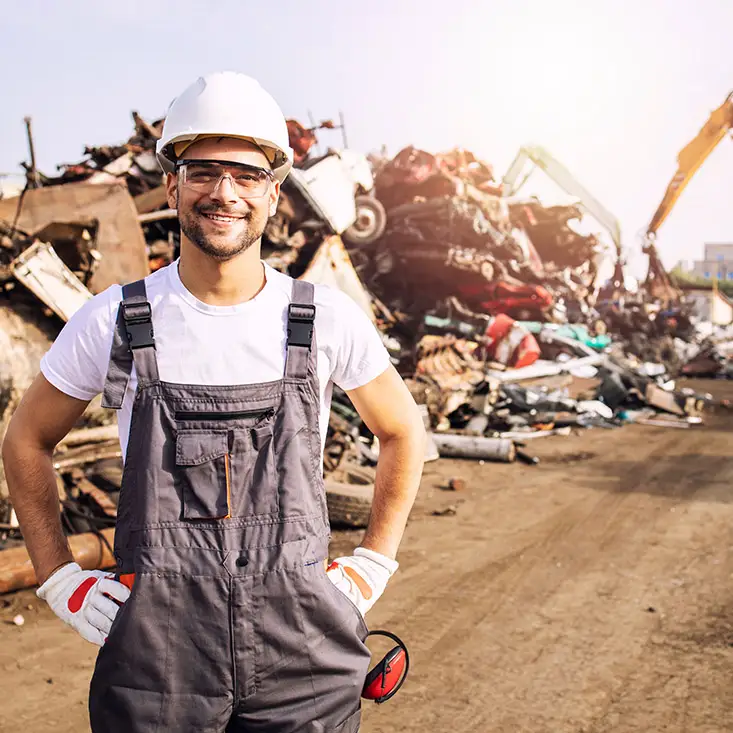 Ein Entsorgungsprofi steht auf einem Entsorgungshof