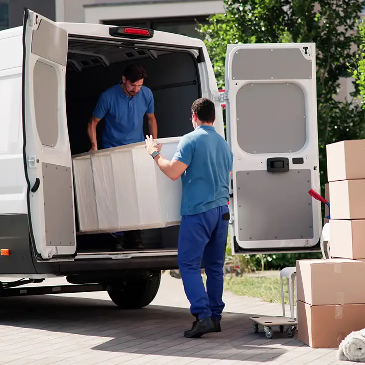 Lindhofer Service Zwei Entsorgungsmitarbeiter beim Beladen eines Transporters
